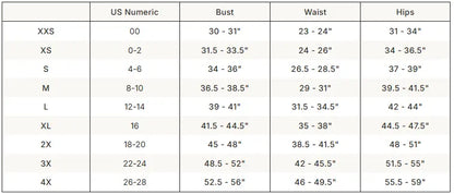 SKIMS Woven Shine Long Sleep Set size guide chart with measurements