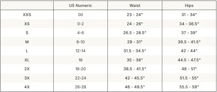SKIMS Shine Foundations Dipped Thong size guide chart with measurements