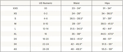 SKIMS Shine Foundations Dipped Thong size guide chart with measurements