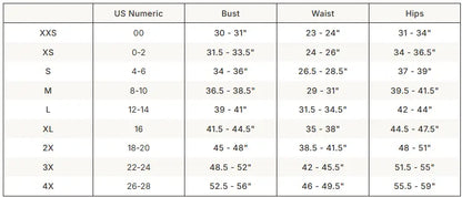 SKIMS Sheer Knit Ruffle Cami size guide chart with measurements