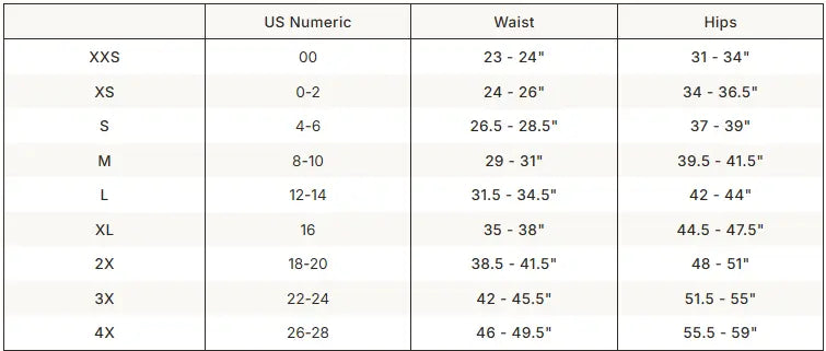 SKIMS Shine Foundations Dipped Bikini size guide chart with measurements