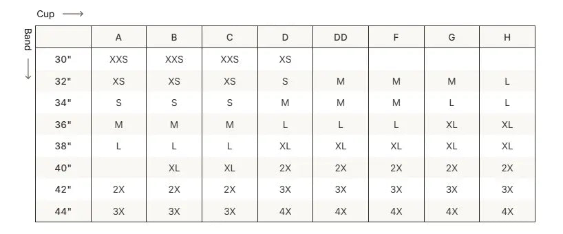 SKIMS Lightweight Cotton Pointelle Scoop Bralette size guide chart with measurements
