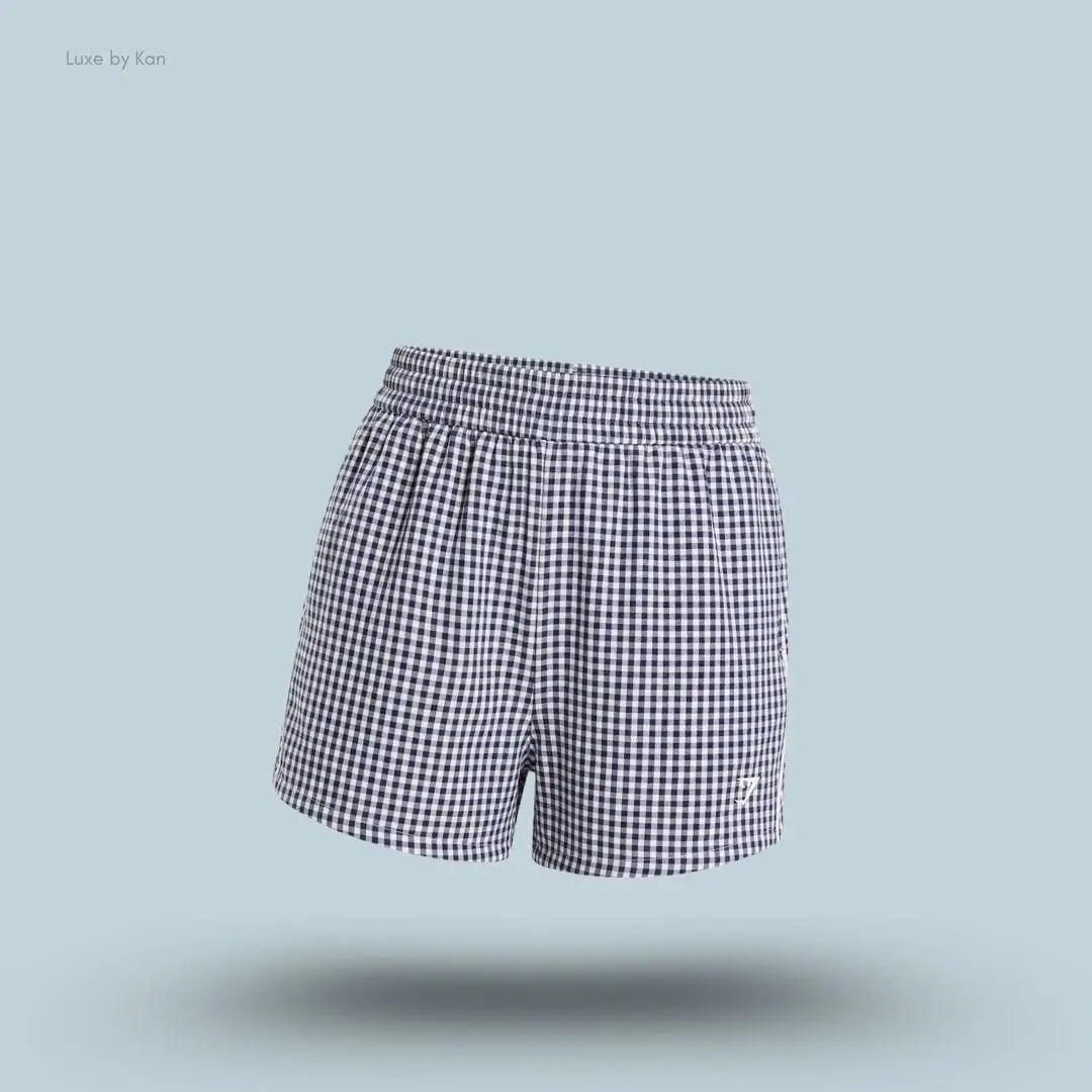 Gymshark Gingham Shorts Indigo Purple Soft White oversized fit gingham pattern piping detail women's activewear shorts India