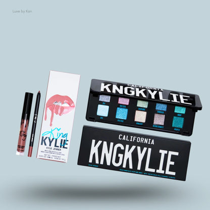 Kylie King Kylie Palette and Matte Lip Kit Duo on blue background — Luxe by Kan India