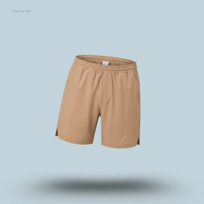 Lululemon Pace Breaker Linerless Short 7" in brown, front view on light blue background