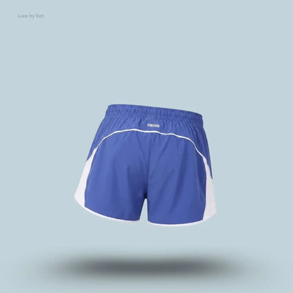 gymshark Accent Conditioning Shorts with bacl view in blue with white trim, lightweight men's training shorts with logo detail
