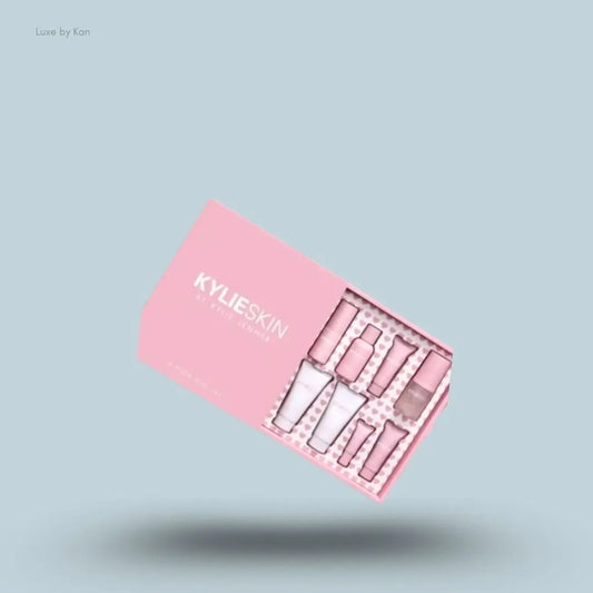 Kylie Skin by Kylie Jenner 8-Piece Mini Set on blue background — Luxe by Kan India