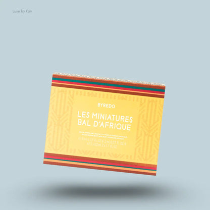 Byredo Bal d’Afrique Miniature Set packaging on blue background