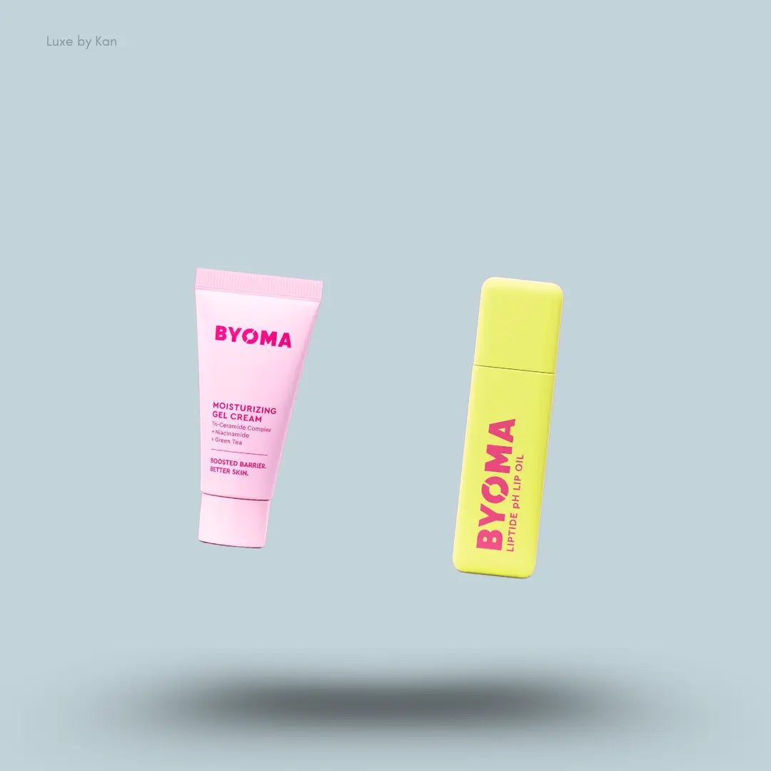 BYOMA The Prep + Plump Kit – two products on blue background