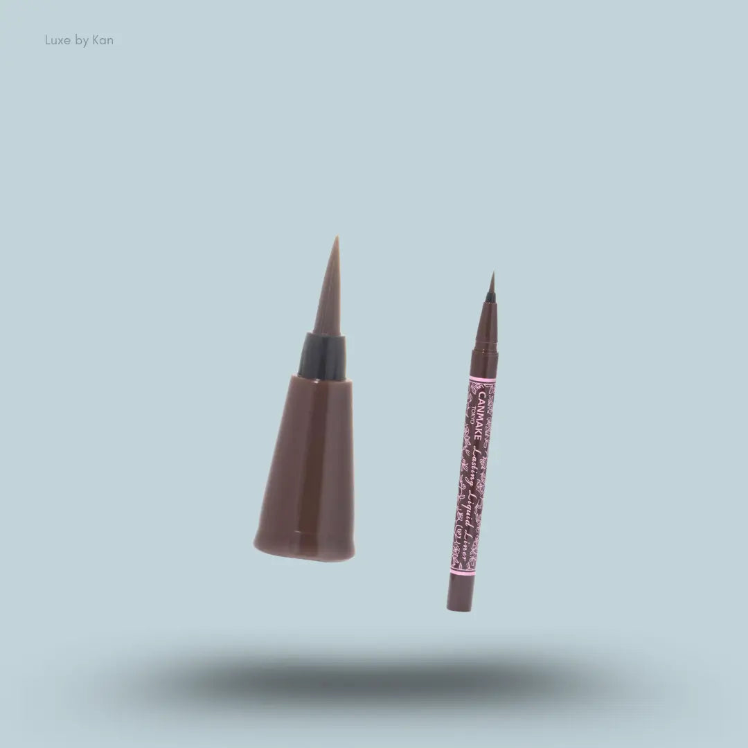 Canmake Lasting Liquid Liner in 02 Bitter Choco Brown, close-up of the ultra-fine brush tip