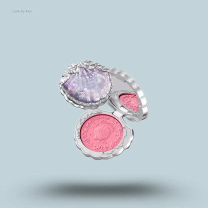 Flower Knows Shell's Jewel Silk Satin Blush in S02 Luna Pearl, berry milk shade in seashell compact