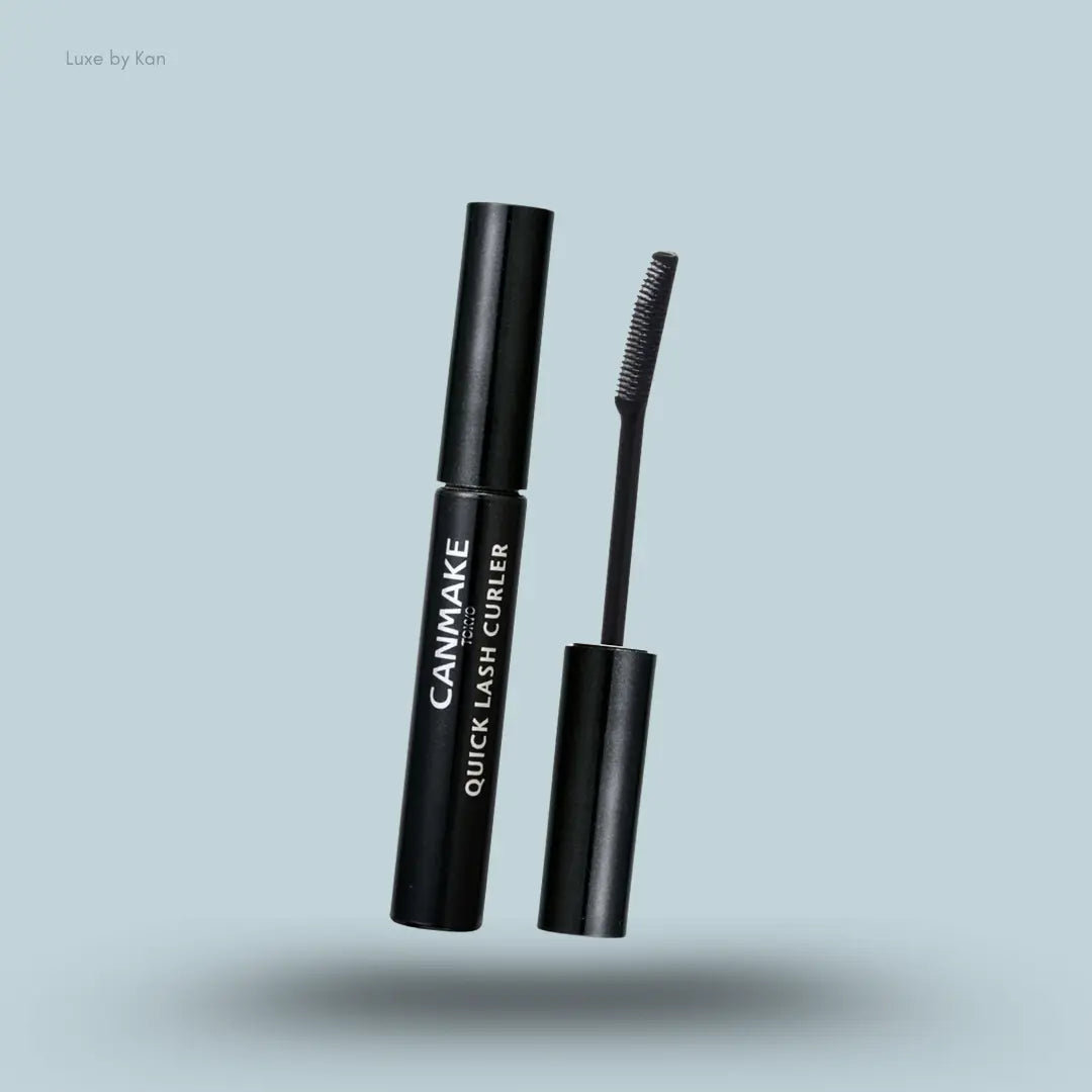 Canmake Quick Lash Curler in Black, mascara tube with curler wand