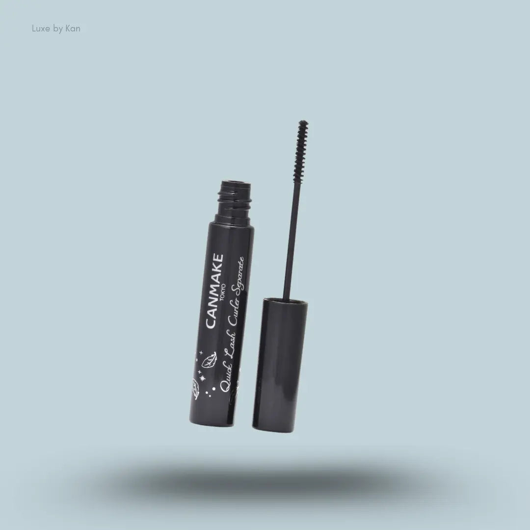 Canmake Quick Lash Curler Separate in Black, mascara tube with cap off and straight wand