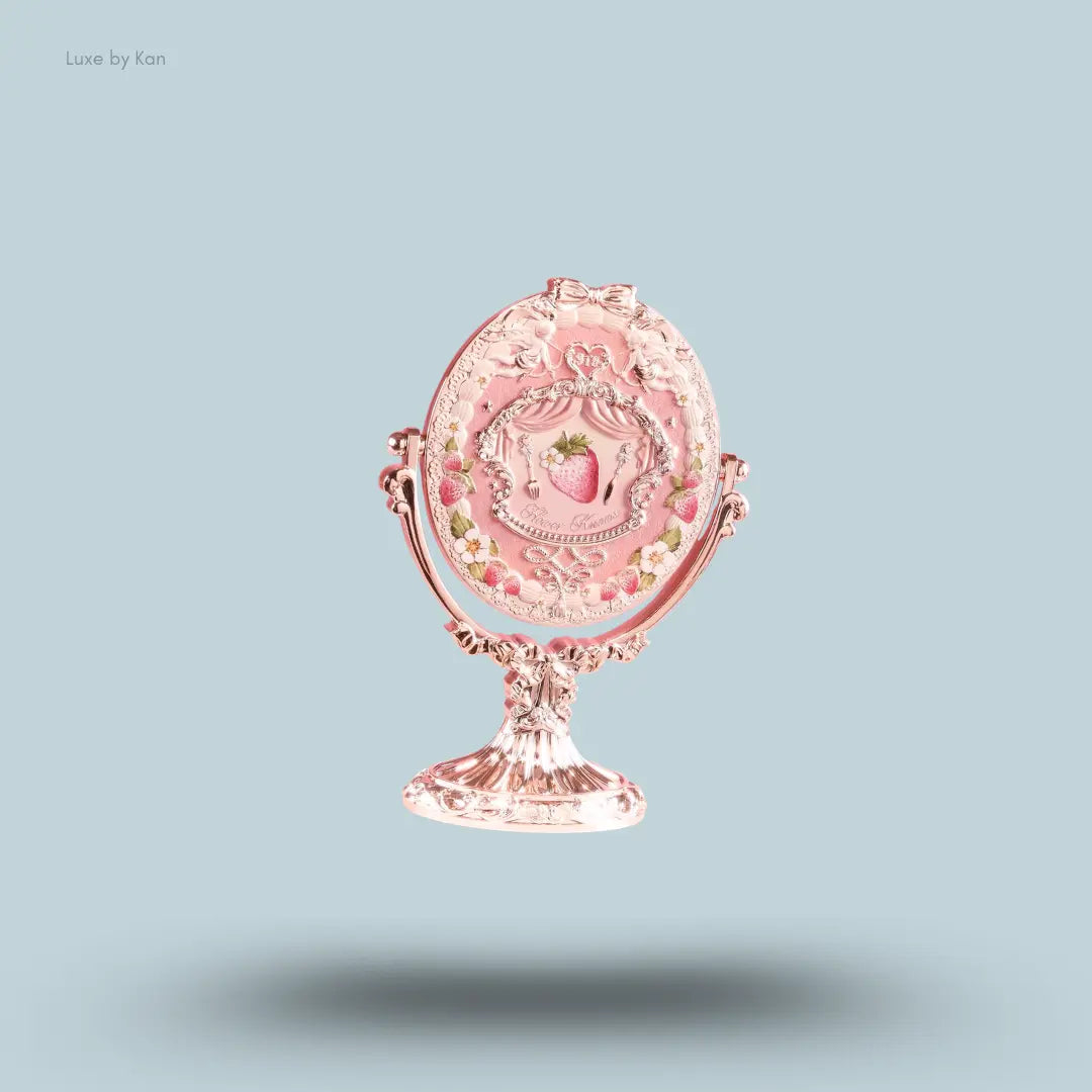 Flower Knows Anniversary Strawberry Rococo Vanity Mirror, ornate strawberry-and-cream back design