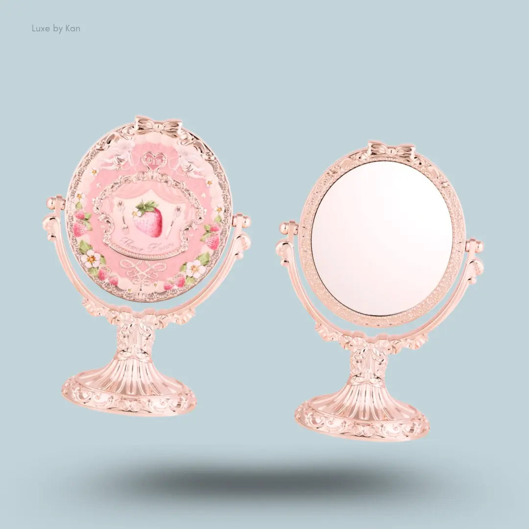 Flower Knows Anniversary Strawberry Rococo Vanity Mirror, front glass and strawberry-motif back
