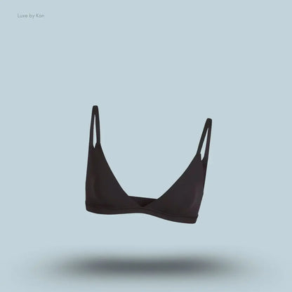 Skims Fits Everybody Triangle Bralette in black, front view on a light blue background with a floating product display.