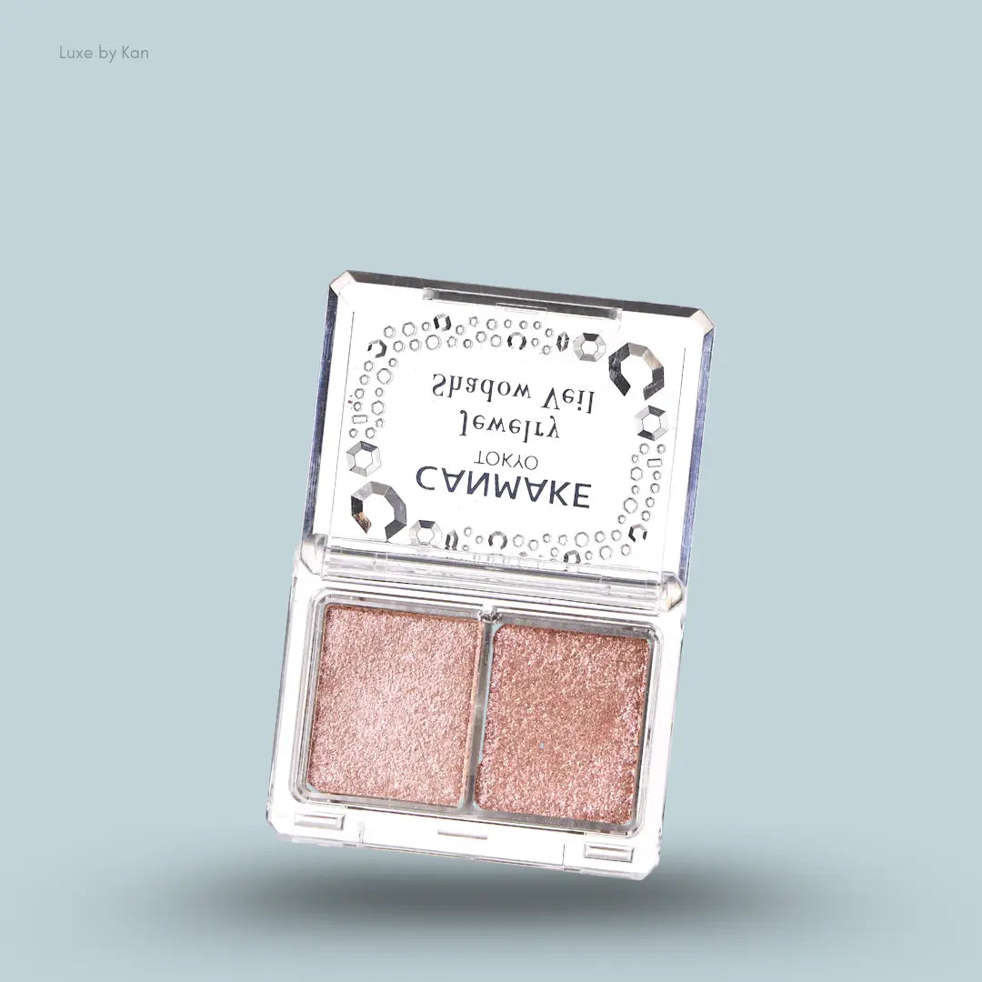 Canmake Jewelry Shadow Veil in 03 Baby Rose, open jar showing the shimmery eyeshadow