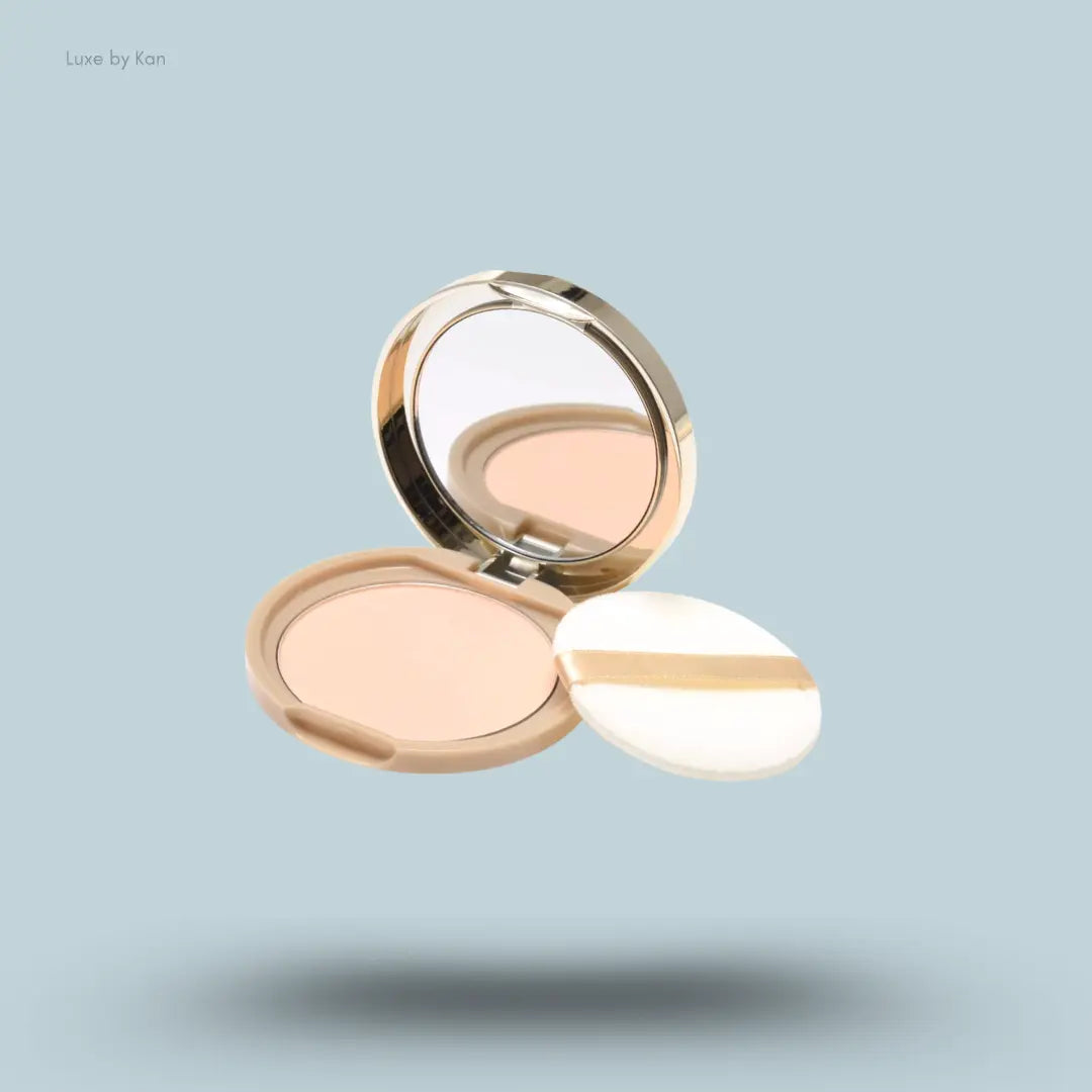 Canmake Marshmallow Finish Powder in Ocher, open compact with powder puff