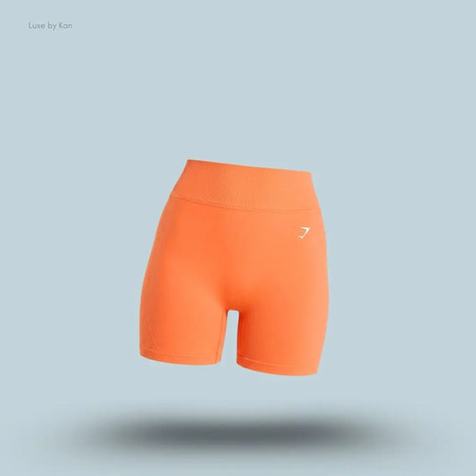 Gymshark x Bratz Shorts Dayglow Peach Limited Edition high-waisted squat-proof dipped waistband bum scrunch washed finish women's activewear front view India