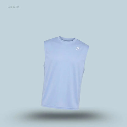 Gymshark Washed Pastels Tank in blue displayed on a blue background with a sleeveless athletic tank design