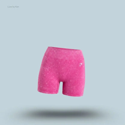 Gymshark x Bratz Shorts Super-Set Pink Wash Limited Edition high-waisted squat-proof dipped waistband bum scrunch washed finish women's activewear front view India