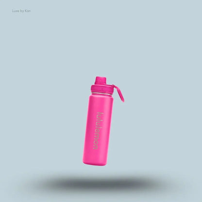 Lululemon Back to Life Sport Bottle 24oz in Pink Flare, flat lay on light blue background