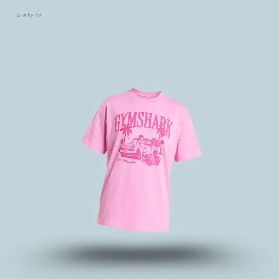 Gymshark Pick Up Truck Graphic Short Sleeve T-Shirt Focus Pink oversized fit dropped shoulders chest graphic 100% cotton women's activewear front view India