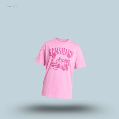 Gymshark Pick Up Truck Graphic Short Sleeve T-Shirt Focus Pink oversized fit dropped shoulders chest graphic 100% cotton women's activewear front view India