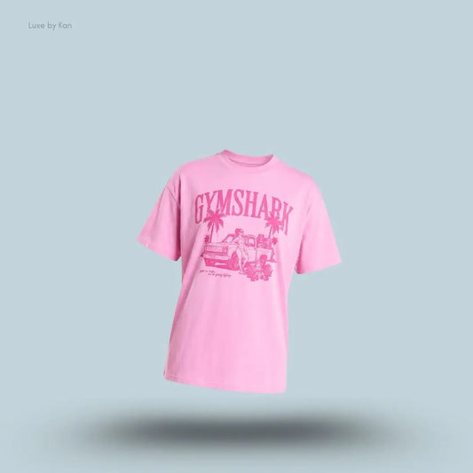 Gymshark Pick Up Truck Graphic Short Sleeve T-Shirt Focus Pink oversized fit dropped shoulders chest graphic 100% cotton women's activewear front view India