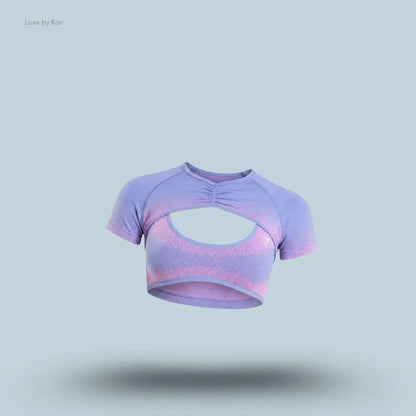 Gymshark Blush Seamless Short Sleeve Shrug Steady Purple Focus Pink body fit seamless ombre ruched centre breathable women's activewear front view India