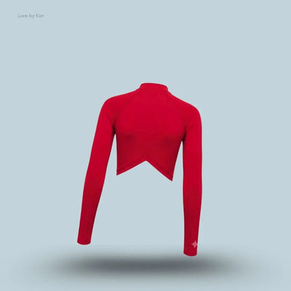 Gymshark Dipped Long Sleeve 1/4 Zip Jacket Carmine Red body fit dipped back hem open back women's activewear back view India
