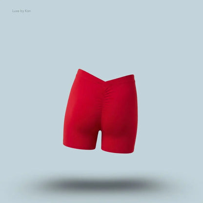Gymshark Lifting Dipped Waistband Shorts Carmine Red high-waisted deep V back bum scrunch women's activewear shorts back view India