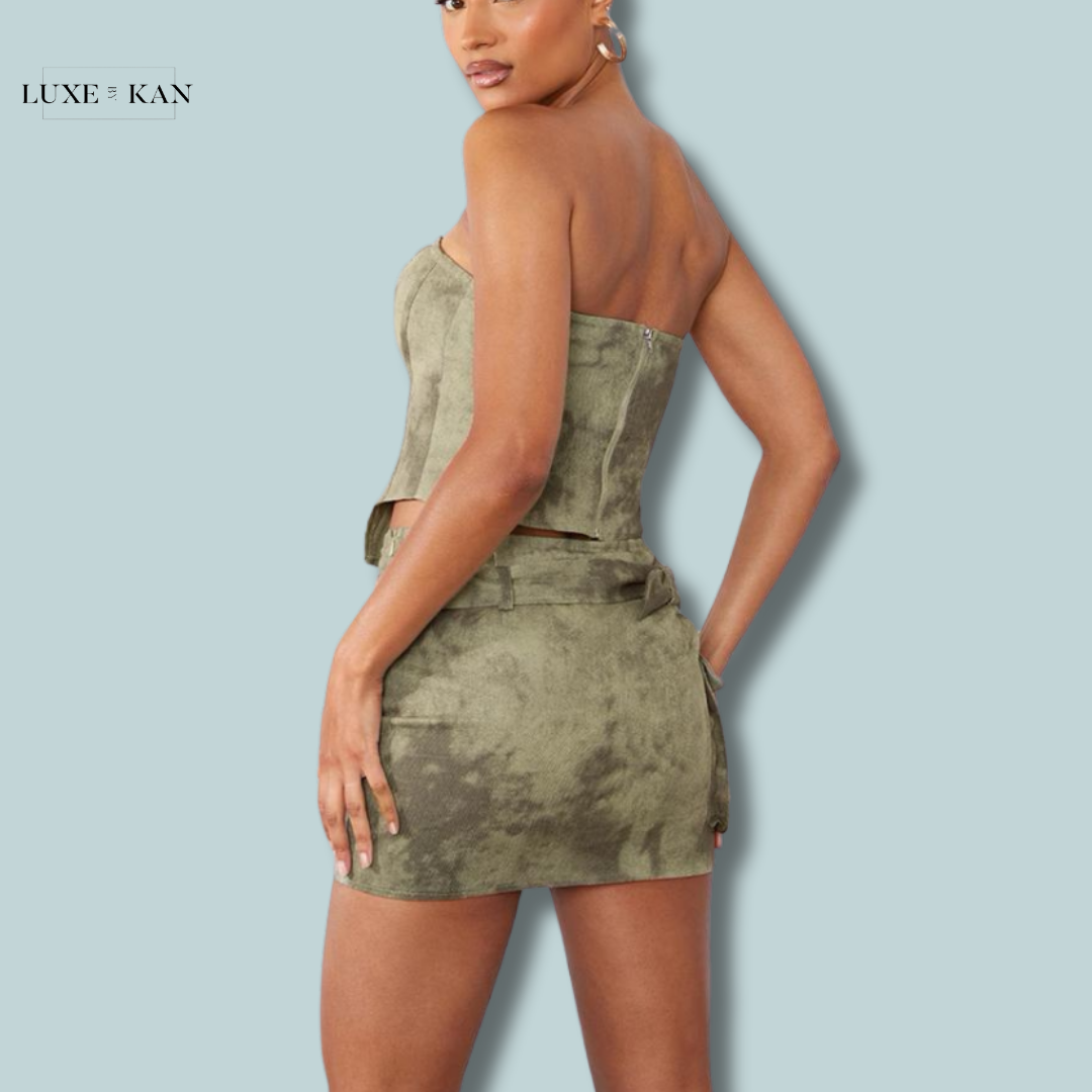 PRETTYLITTLETHING Khaki Washed Twill Cargo Bandeau Corset