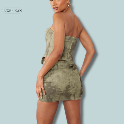 PRETTYLITTLETHING Khaki Washed Twill Cargo Bandeau Corset
