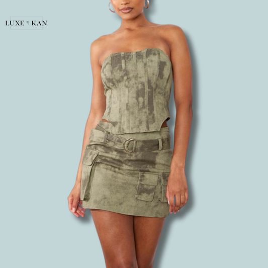 PRETTYLITTLETHING Khaki Washed Twill Cargo Bandeau Corset