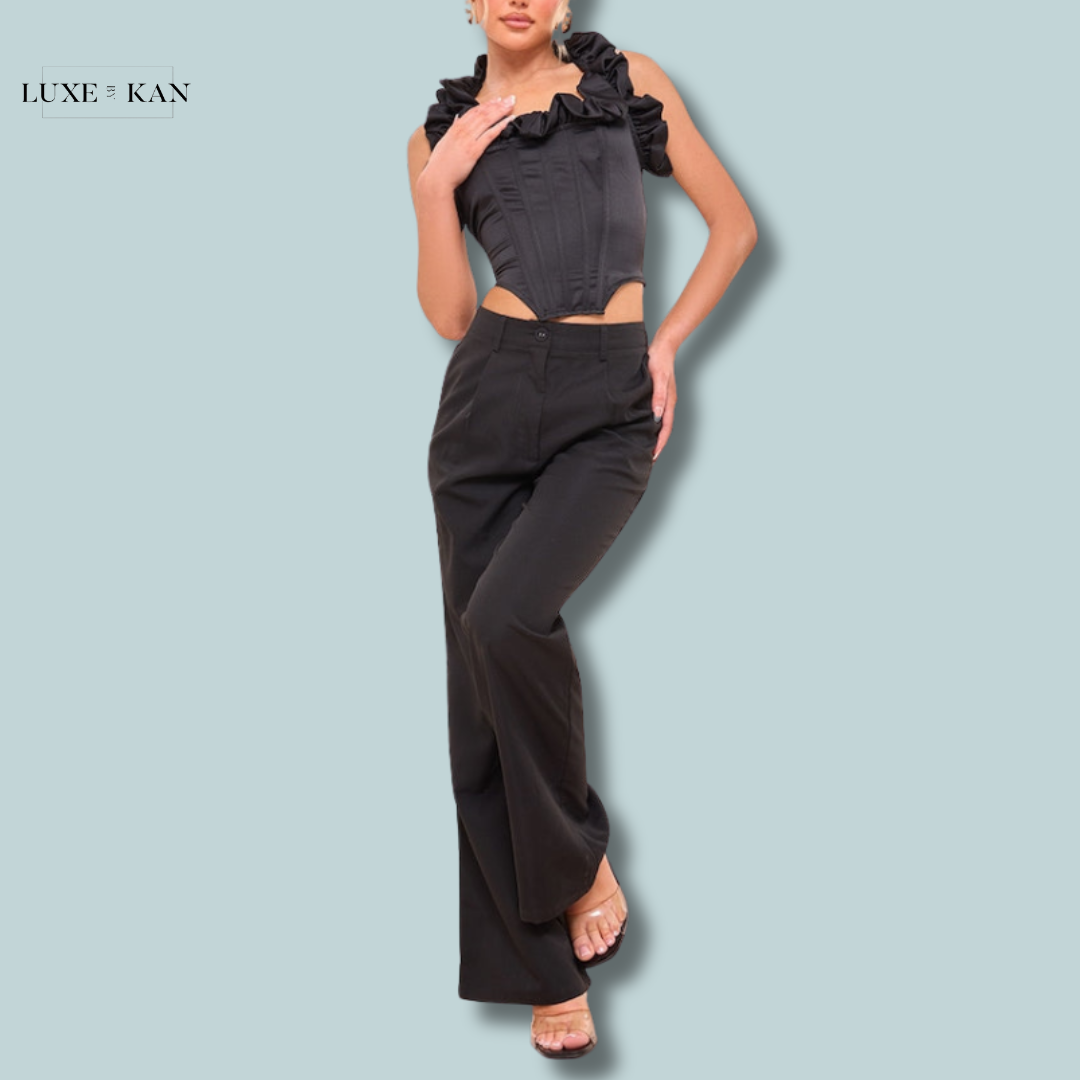 PRETTYLITTLETHING Black Satin Ruched Detail Halterneck Top