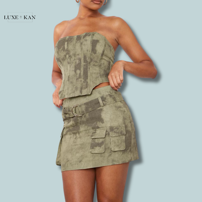 PRETTYLITTLETHING Khaki Washed Twill Cargo Bandeau Corset