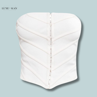 PRETTYLITTLETHING Cream Bandage Structured Panelled Hook & Eye Corset