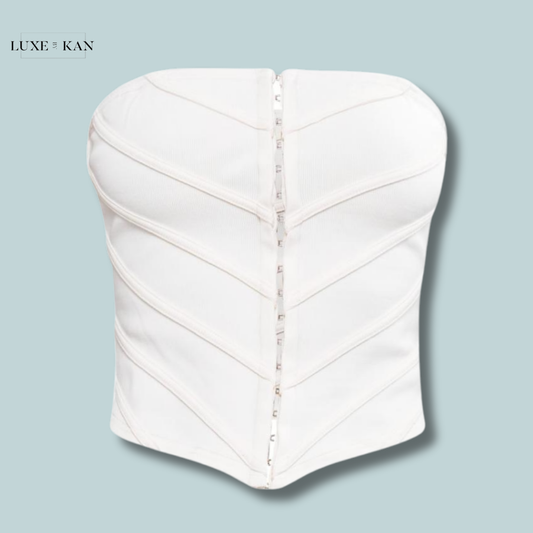 PRETTYLITTLETHING Cream Bandage Structured Panelled Hook & Eye Corset