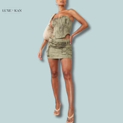 PRETTYLITTLETHING Khaki Washed Twill Cargo Bandeau Corset