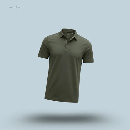 Lululemon Evolution Short-Sleeve Polo Shirt in Sassy Sage, flat lay on light blue background