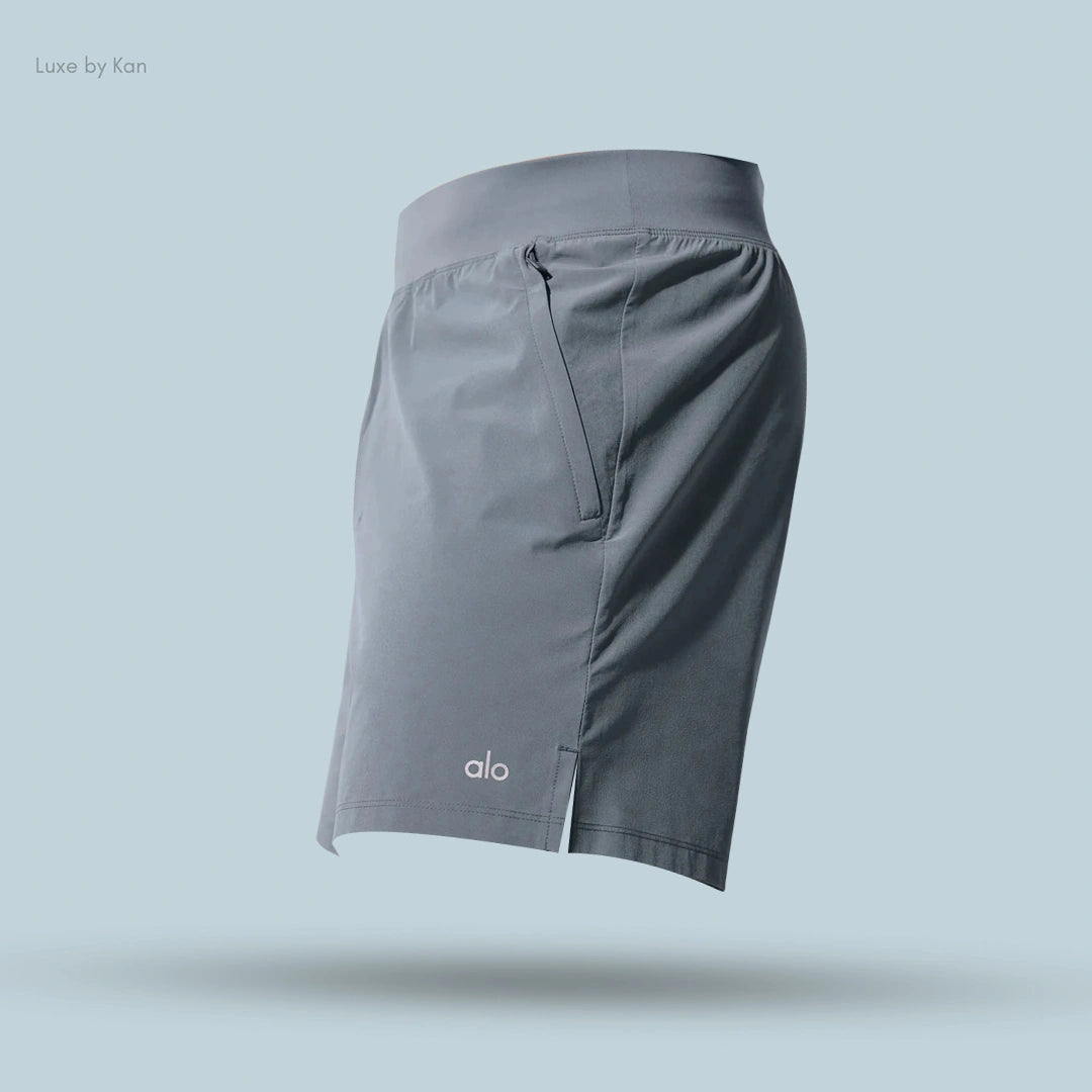 Alo 5 inch Repetition Short in Steel Grey, side view