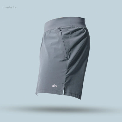 Alo 5 inch Repetition Short in Steel Grey, side view