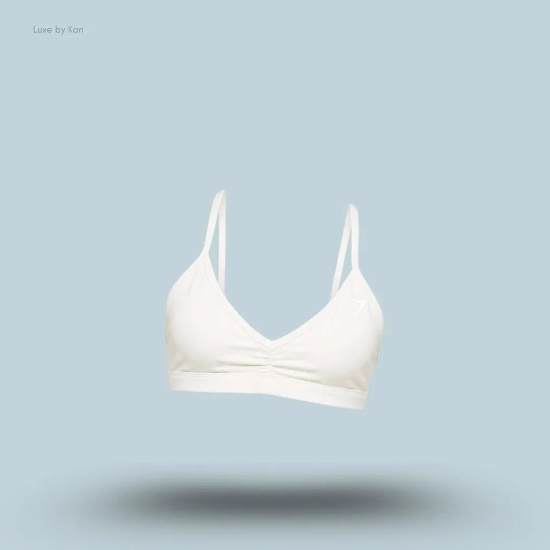 Gymshark Washed Minimal Sports Bra Soft White Wash light support halter neck acid washed women's sports bra front view India