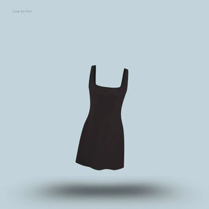 SKIMS Cotton Jersey Mini Dress in Soot, flat lay on light blue background