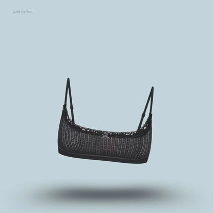 SKIMS Lightweight Cotton Pointelle Scoop Bralette in Soot Tonal, flat lay on light blue background