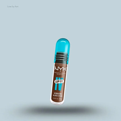 NYX Makeup Lip IV Hydrating Gloss Stain bottle on blue background — Luxe by Kan India