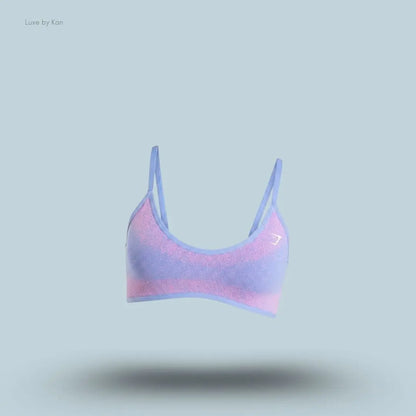 Gymshark Blush Seamless Light Support Sports Bra Steady Purple Focus Pink ombre seamless adjustable straps removable cups open back women's sports bra front view India