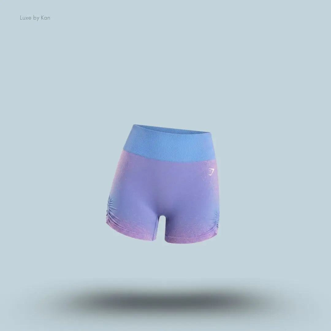 Gymshark Blush Seamless Shorts Steady Purple Focus Pink medium-high rise seamless ombre ruched sides women's activewear shorts front view India