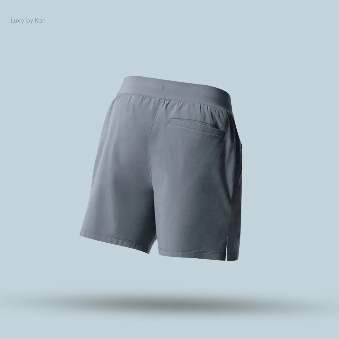 Alo 5 inch Repetition Short in Steel Grey, back view